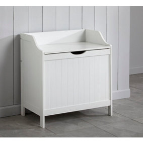 Tongue & Groove Laundry Hamper Storage Box in White