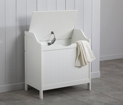 Tongue & Groove Laundry Hamper Storage Box in White