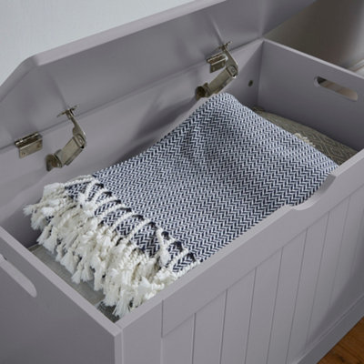 Tongue & Groove Wooden Storage Blanket Box in Grey - 3