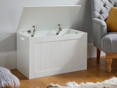 Tongue & Groove Wooden Storage Blanket Box in White