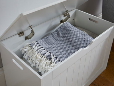 Tongue & Groove Wooden Storage Blanket Box in White