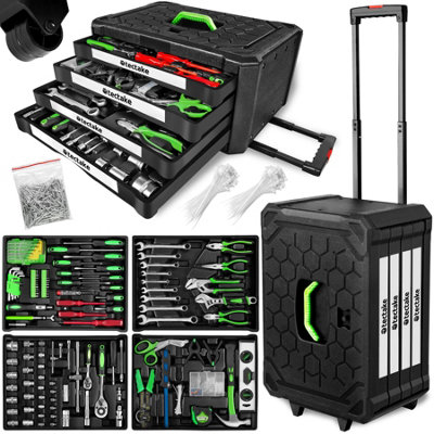 Tool Box - 899-piece tool set, clear arrangement on 4 levels, with wheels - black