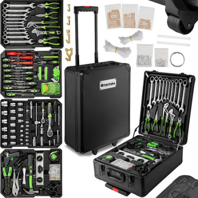 Tool Box - 899 piece tool set, clear arrangement on 4 levels, with wheels - black