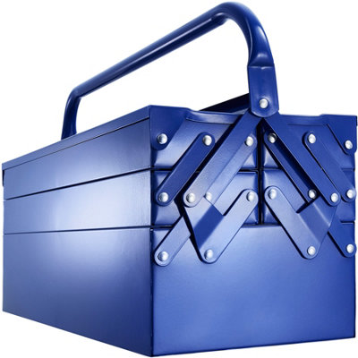 Tool Box - metal, 4 fold-out side compartments - blue