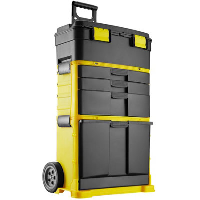 Tool Box Stipe - with wheels, suitcase attachment, removable insert, 3 detachable drawers - black/yellow