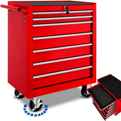Tool Chest - 7 drawers, 4 wheels, central locking  - red