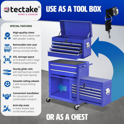 Tool Chest - 8 drawers, 4 wheels, multiple layouts, lockable  - blue