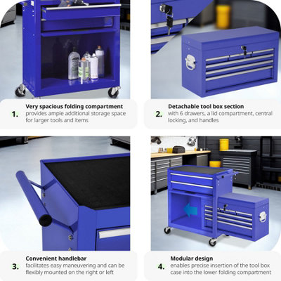 Tool Chest - 8 drawers, 4 wheels, multiple layouts, lockable  - blue
