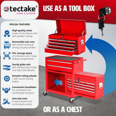 Tool Chest - 8 drawers, 4 wheels, multiple layouts, lockable  - red