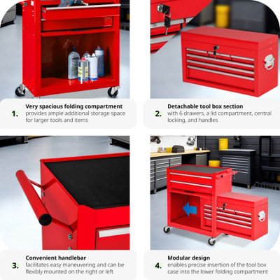 Tool Chest - 8 drawers, 4 wheels, multiple layouts, lockable  - red