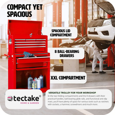 Tool Chest - 8 drawers, 4 wheels, multiple layouts, lockable  - red