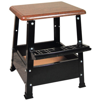 Tool Holder Stand Step Stool with Metal Frame, 100kg Load Capacity & Easy Reach Side Tray - Measures 28 x 34 x 36.5cm