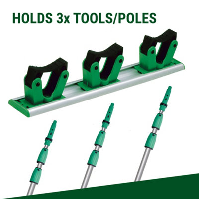 Tool Storage Hang Up Organiser & Pole Holder - 35cm Wall Mounted Rack - Hold & Arrange 3 Tools - by UNGER - 6