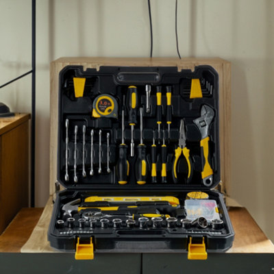 Tool Kit, 85 Piece Hand Tool Socket Wrench Set With Metal Tool Box Multi- Purpose