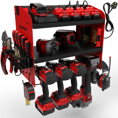 Toolganize Power Tool Organiser, Storage Rack with Power Strip Charging ...