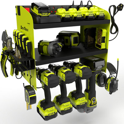 Toolganize Power Tool Organiser, Storage Rack with Power Strip Charging ...