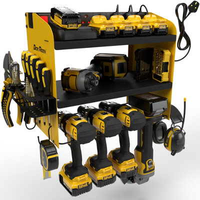Toolganize Power Tool Organiser, Storage Rack with Power Strip Charging ...