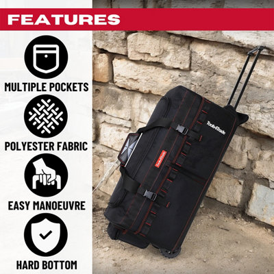 Tools4Trade Black 26 Inch Heavy Duty Tool Bag with Wheels & Telescopic ...