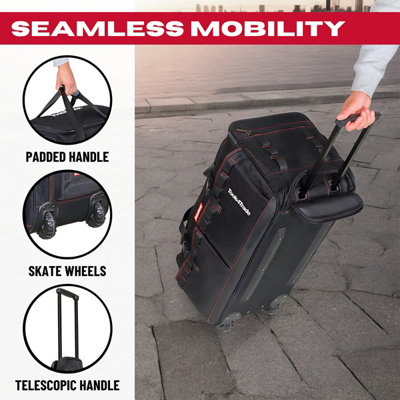 Tools4Trade Black 26 Inch Heavy Duty Tool Bag with Wheels & Telescopic ...