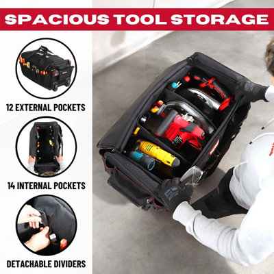 Tools4Trade Black 26 Inch Heavy Duty Tool Bag with Wheels & Telescopic ...