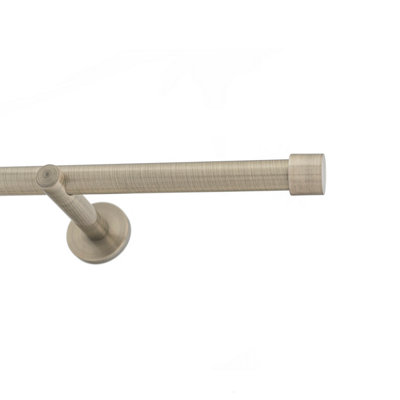 Toolty Antique Brass Metal Curtain Pole 19mm With Finials Rod Modern Brackets Luna 230cm