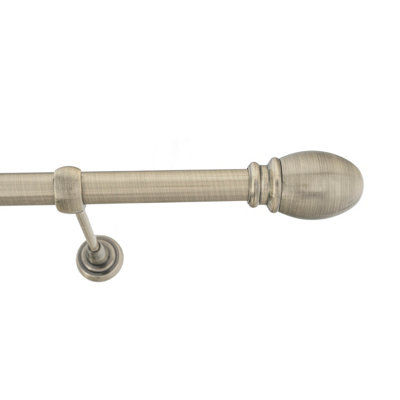 Toolty Antique Brass Metal Curtain Pole 25mm With Finials Rod Classic Brackets Oval 230cm