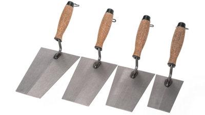 Toolty Bucket Trowel with Cork Handle Grinded Carbon Steel Set 4PCS 130, 160, 180, 200mm for Plastering Rendering Masonry DIY