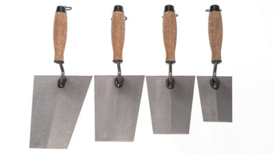 Toolty Bucket Trowel with Cork Handle Grinded Carbon Steel Set 4PCS 130, 160, 180, 200mm for Plastering Rendering Masonry DIY