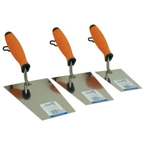 Toolty Bucket Trowel with Rubber Handle Set 3PCS 130, 160, 180mm for Scooping and Scraping Mortar Cement Plaster Masonry Brickwork