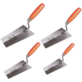Toolty Bucket Trowel with Wooden Handle Grinded Carbon Steel Set 4PCS 130, 160, 180, 200mm for Plastering Rendering Masonry DIY