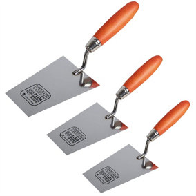 Toolty Bucket Trowel with Wooden Handle Set 3PCS 130, 160, 180mm for Scooping and Scraping Mortar Cement Plaster Masonry Brickwork