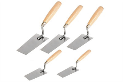 Toolty Bucket Trowel with Wooden Handle Set 5PCS 130, 140, 150, 160, 180mm for Scooping and Scraping Mortar Masonry Brickwork DIY