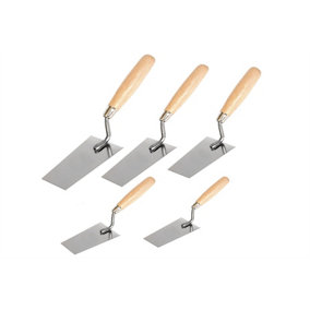 Toolty Bucket Trowel with Wooden Handle Set 5PCS 130, 140, 150, 160, 180mm for Scooping and Scraping Mortar Masonry Brickwork DIY