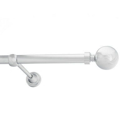 Toolty Chrome Metal Curtain Pole 19mm With Finials Rod Classic Brackets Ball 390cm