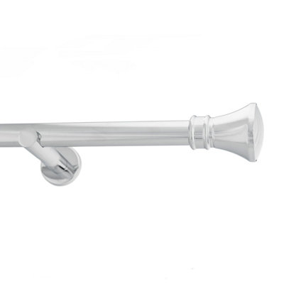 Toolty Chrome Metal Curtain Pole 25mm With Finials Rod Modern Brackets Liberty 115cm