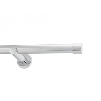 Toolty Chrome Metal Curtain Pole 25mm With Finials Rod Modern Brackets Luna 390cm