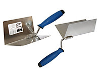 Toolty Corner Lining Angled Trowel with Rubber Handle 120x75mm Set 2PCS Internal and External Stainless Steel for Plastering DIY