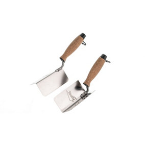 Toolty Corner Lining Internal and External Angled Trowel with Cork Handle Set 2PCS 120x75mm Stainless Steel for Plastering DIY