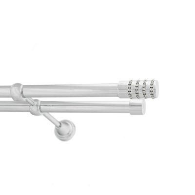 Toolty Double Metal Curtain Pole 19/19mm With Finials Rod Classic Brackets Roseti 350cm Chrome