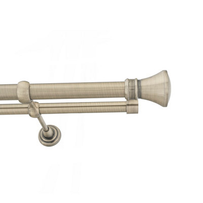 Toolty Double Metal Curtain Pole 25/19mm With Finials Rod Classic Brackets Liberty 350cm Antique Brass