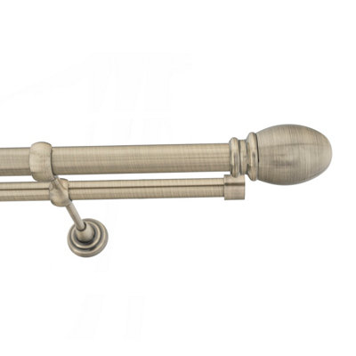 Toolty Double Metal Curtain Pole 25/19mm With Finials Rod Classic Brackets Oval 230cm Antique Brass