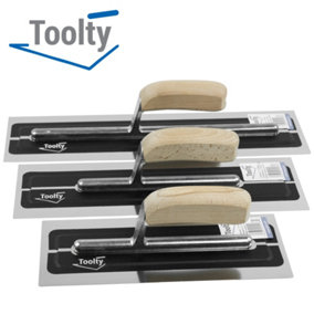 Toolty Flexible Plaster Finishing Trowel with Wooden Handle Set 3PCS 11", 14", 16" Stainless Steel Concrete Finishing Hand Tool