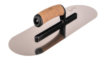 Toolty Fully Rounded Concrete Finishing Trowel with Cork Handle on Aluminium Foot 380mm for Plastering Smoothing DIY