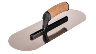 Toolty Fully Rounded Concrete Finishing Trowel with Cork Handle on Aluminium Foot 480mm for Plastering Smoothing DIY