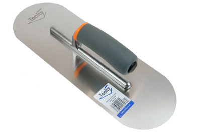 Toolty Fully Rounded Concrete Finishing Trowel with Rubber Handle on Aluminium Foot 380mm for Plastering Smoothing DIY