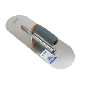 Toolty Fully Rounded Concrete Finishing Trowel with Rubber Handle on Aluminium Foot 380mm for Plastering Smoothing DIY