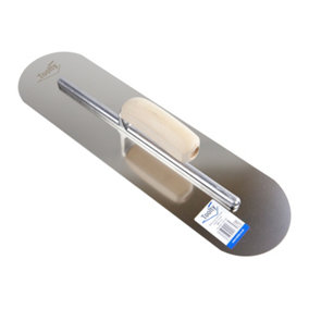 Toolty Fully Rounded Concrete Finishing Trowel with Wooden Handle on Aluminium Foot 480mm for Plastering Smoothing DIY
