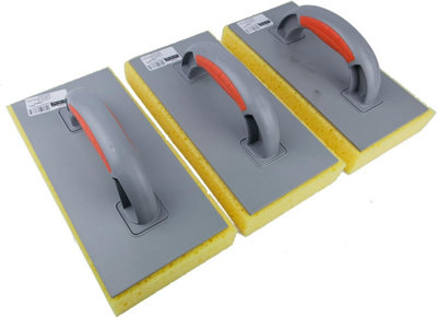 Toolty Incised Grouting Float 280x140x25mm Set 3PCS Yellow Medium Dense Two Component Handle Tiling Finishing Trowel Floors Walls