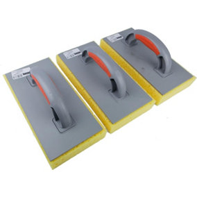 Toolty Incised Grouting Float 280x140x25mm Set 3PCS Yellow Medium Dense Two Component Handle Tiling Finishing Trowel Floors Walls