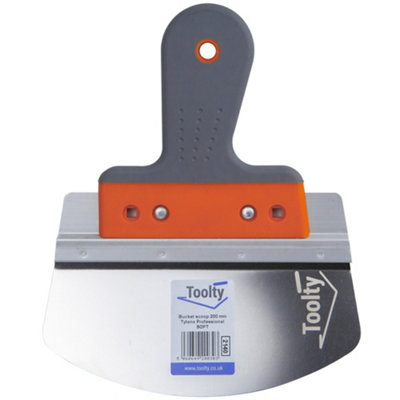 Toolty Profiled Bucket Scoop Trowel with Soft Grip Handle 200mm Stainless Steel for Scooping Picking Compound Plaster DIY